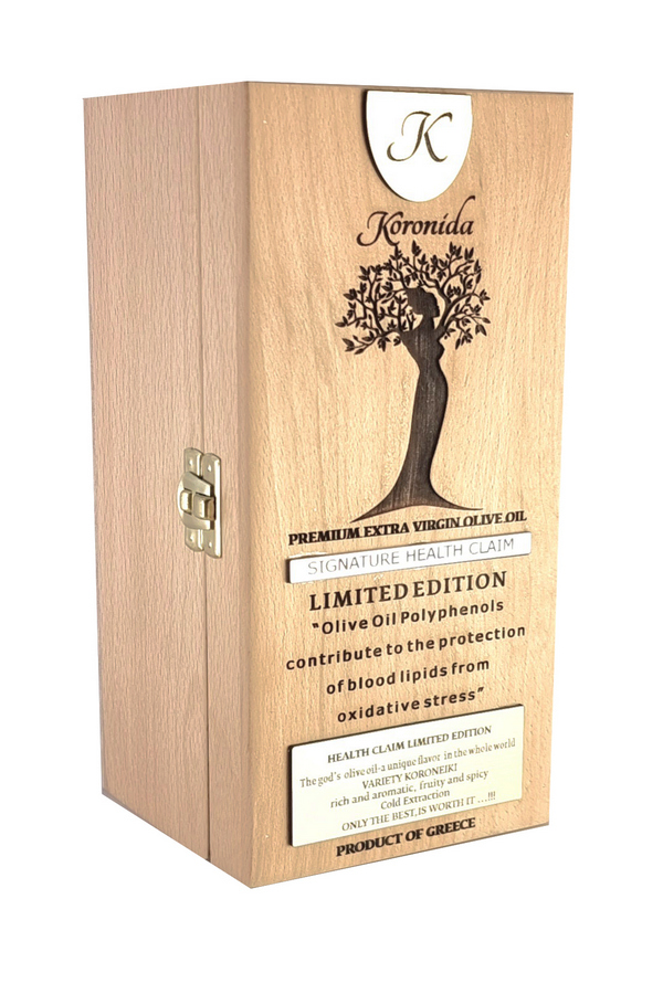 500ml  KORONIDA GOLD  EXTRA VIRGIN OLIVE OIL IN  WOODEN BOX